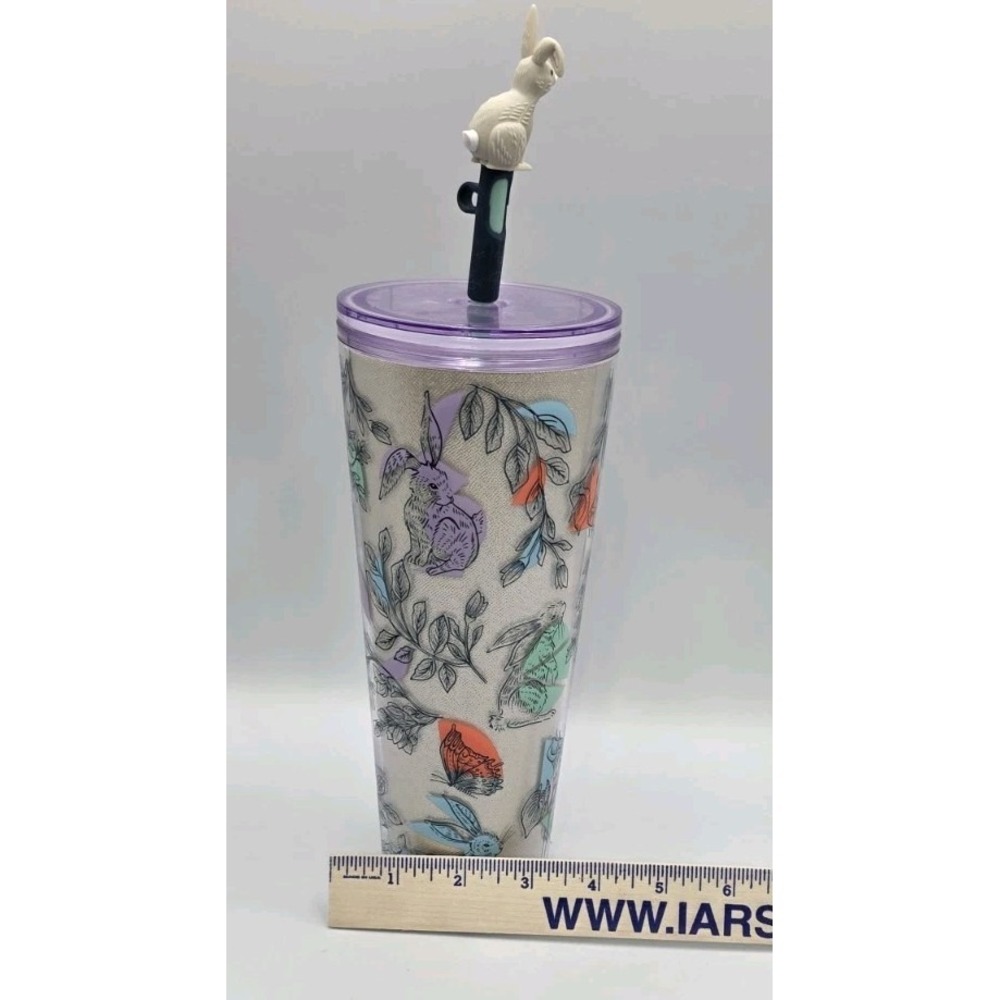 Starbucks 2024 Spring Easter Bunny Glitter Flowers Tumbler 24oz Venti Cup - Picture 15 of 15